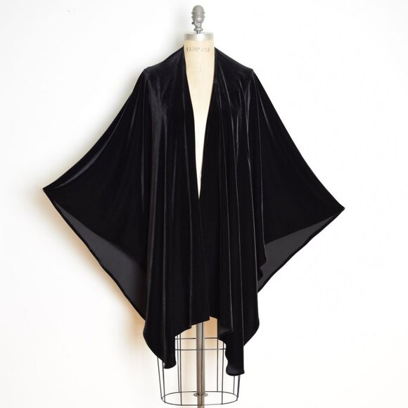 vintage 90s cape Harve Benard black velvet jacket poncho shawl draped top caplet - Picture 1 of 9